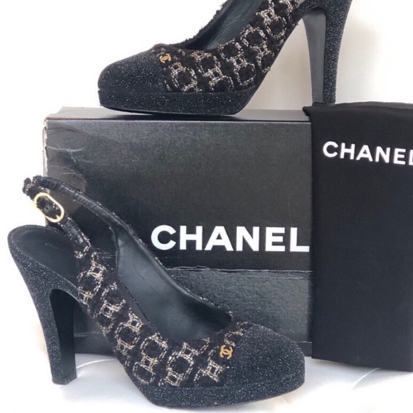 CHANEL Shoes - CHANEL Cap Toe Tweed Platform Slingback